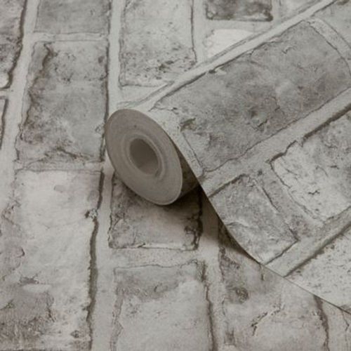 Papier peint imitation brique vinyle sur intiss? Pernay GoodHome gris