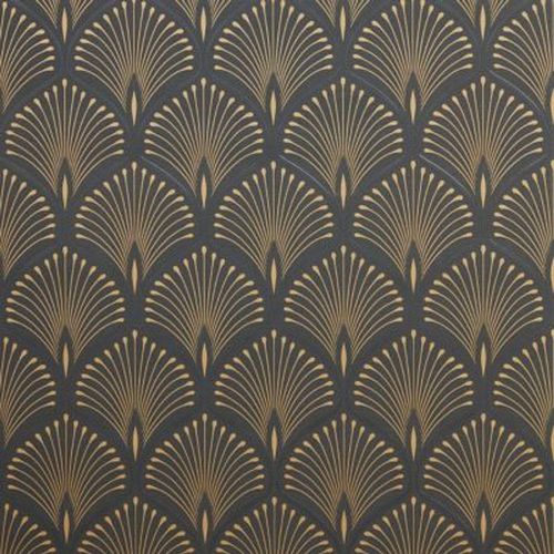 Papier peint vinyl sur intiss? echium noir et or