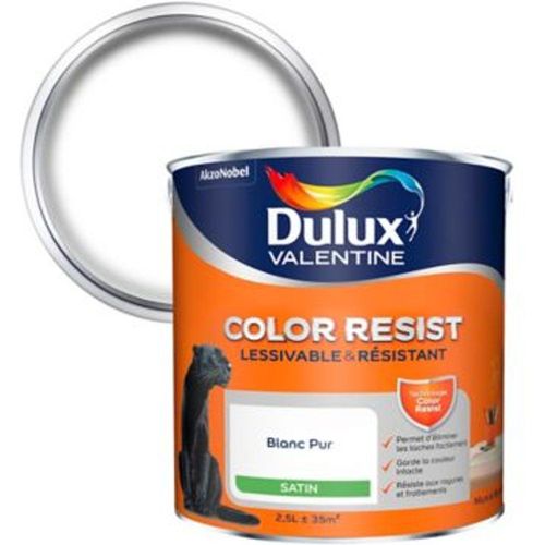 Peinture murs et boiseries Dulux Valentine Color resist Blanc satin pur 2 5L