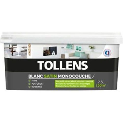 Peinture monocouche murs plafonds boiseries TOLLENS blanc satin 2 5L