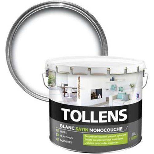 Peinture monocouche murs plafonds boiseries Tollens blanc satin 10L