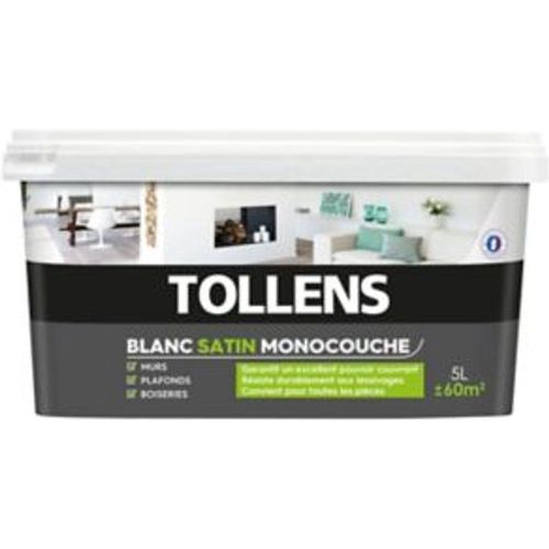Peinture monocouche murs plafonds boiseries TOLLENS blanc satin 5L