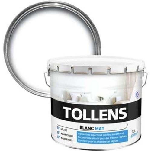 Peinture bicouche murs plafonds et boiseries Tollens blanc mat 10L