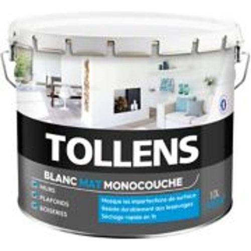 Peinture monocouche murs plafonds et boiseries Tollens blanc mat 10L