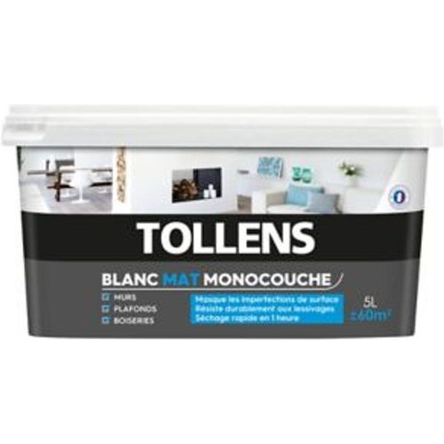 Peinture monocouche murs plafonds boiseries TOLLENS blanc mat 5L