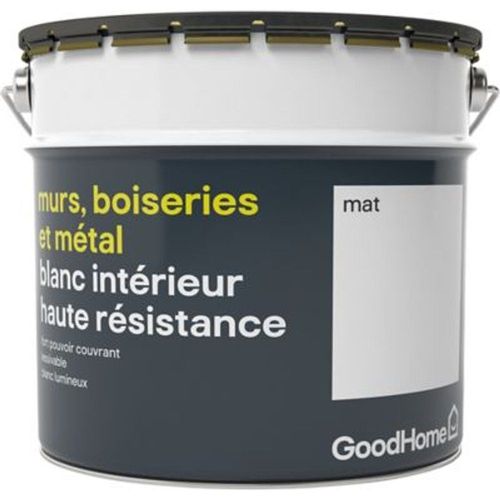 Peinture murs boiseries et m?tal GoodHome haute r?sistance blanc mat 10L