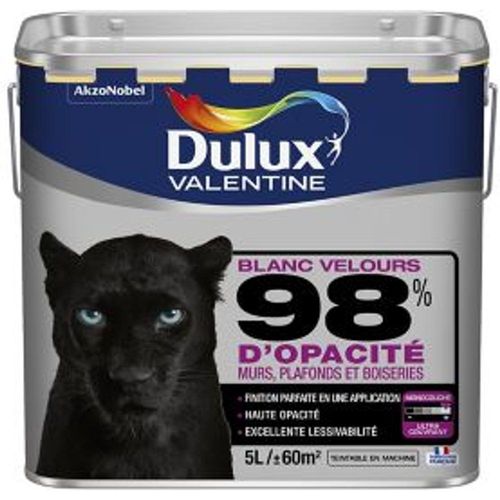Peinture murs  plafonds et boiseries Dulux Valentine 98% monocouche blanc velours 5L