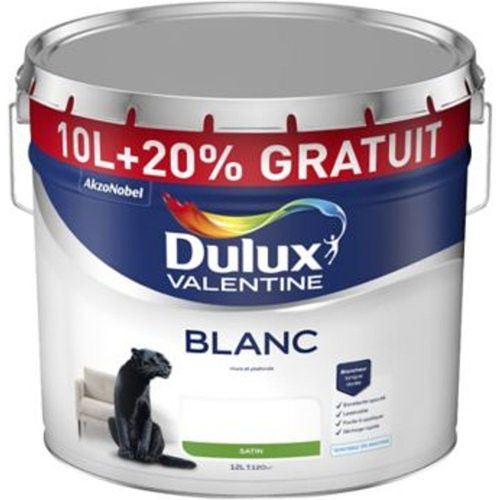 Peinture Dulux Valentine murs et plafonds bicouche blanc satin 10L + 20% gratuit