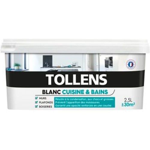 Peinture Tollens cuisine et salle de bains blanc satin 2 5L