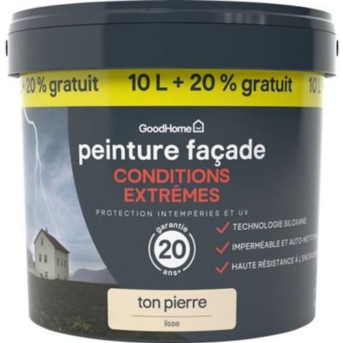Peinture fa?ade autonettoyante Premium GoodHome ton pierre 10L +20% gratuit