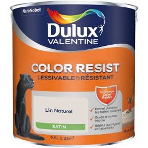 Peinture murs et boiseries Dulux Valentine Color Resist lin naturel satin 2 5L
