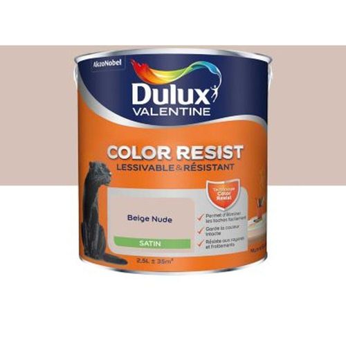 Peinture murs et boiseries Dulux Valentine Color Resist beige nude satin 2 5L
