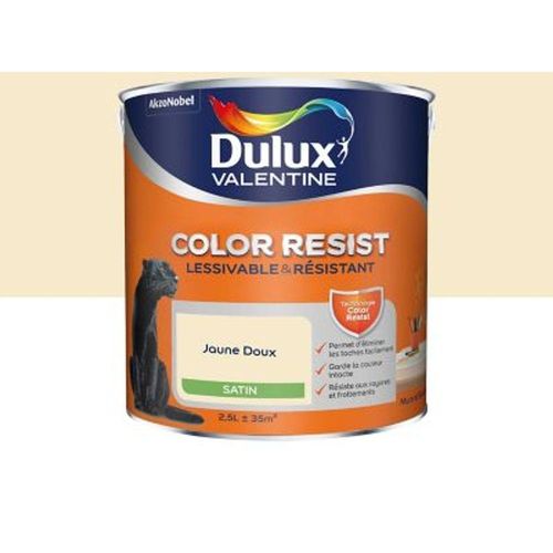 Peinture murs et boiseries Dulux Valentine Color Resist jaune doux satin 2 5L