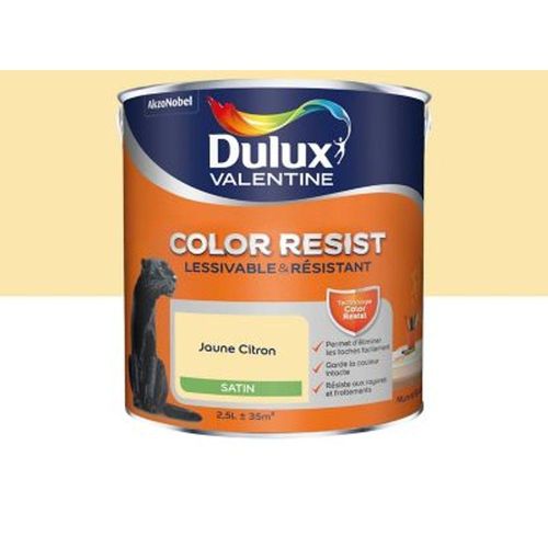 Peinture murs et boiseries Dulux Valentine Color Resist jaune citron satin 2 5L