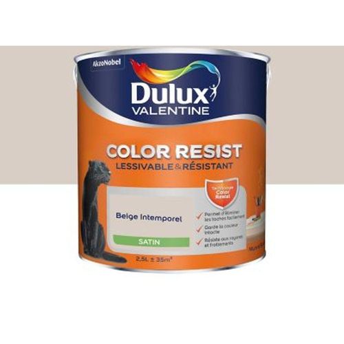 Peinture murs et boiseries Dulux Valentine Color Resist beige intemporel satin 2 5L