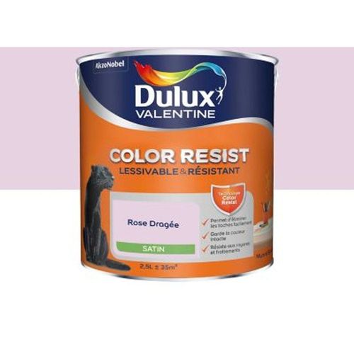 Peinture murs et boiseries Dulux Valentine Color Resist rose drag?e satin 2 5L
