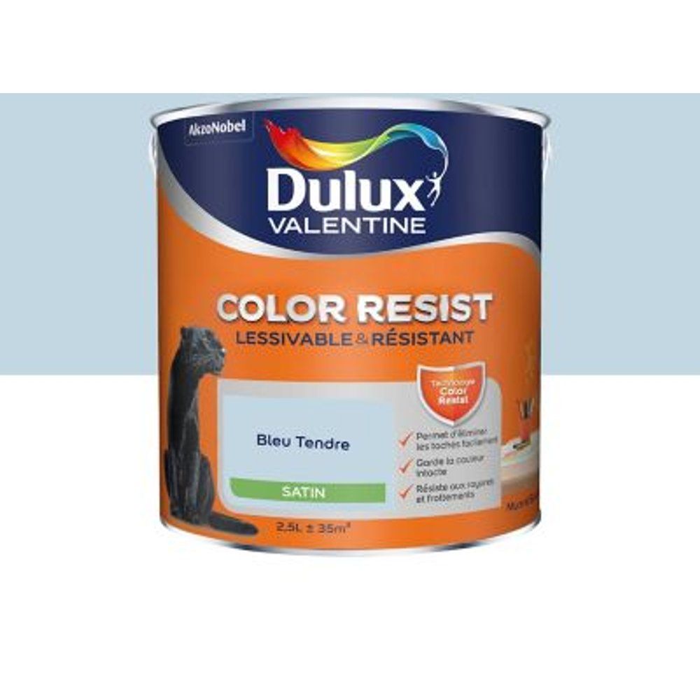 Peinture murs et boiseries Dulux Valentine Color Resist bleu tendre satin 2 5L