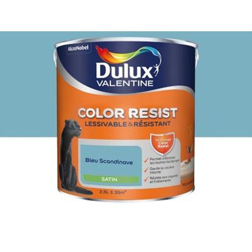 Peinture murs et boiseries Dulux Valentine Color Resist bleu scandinave satin 2 5L