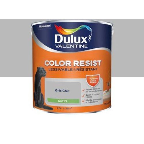 Peinture murs et boiseries Dulux Valentine Color Resist gris chic satin 2 5L