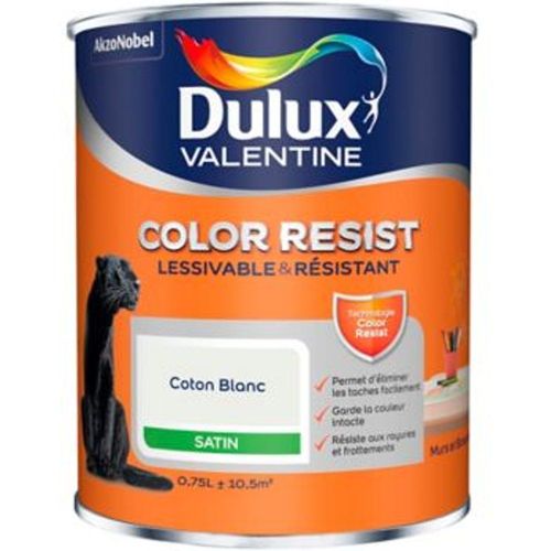 Peinture murs et boiseries Dulux Valentine Color Resist coton blanc satin 0 75L