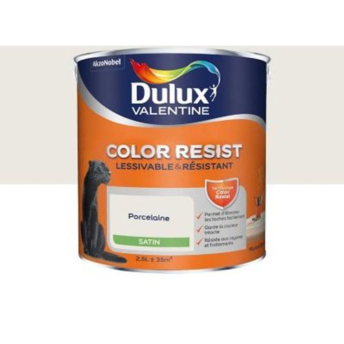 Peinture murs et boiseries Dulux Valentine Color Resist porcelaine satin 2 5L