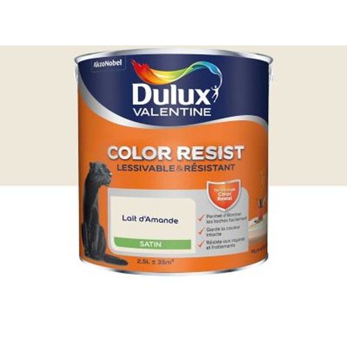 Peinture murs et boiseries Dulux Valentine Color Resist lait d'amande satin 2 5L