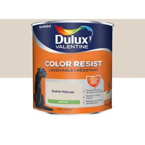 Peinture murs et boiseries Dulux Valentine Color Resist sable naturel satin 2 5L