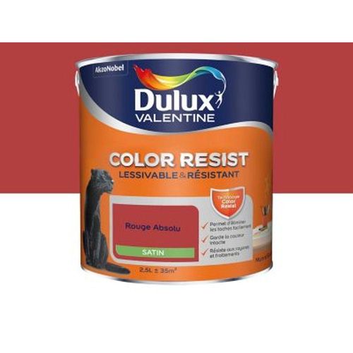 Peinture murs et boiseries Dulux Valentine Color Resist rouge absolu satin 2 5L