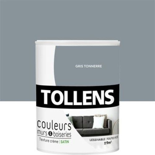 Peinture murs et boiseries Tollens gris tonnerre satin 0 75L