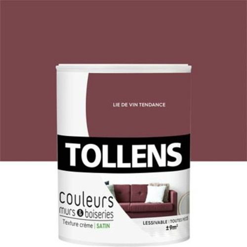 Peinture murs et boiseries Tollens lie de vin tendre satin 0 75L