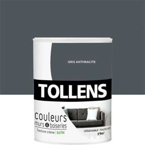 Peinture murs et boiseries Tollens gris anthracite satin 0 75L