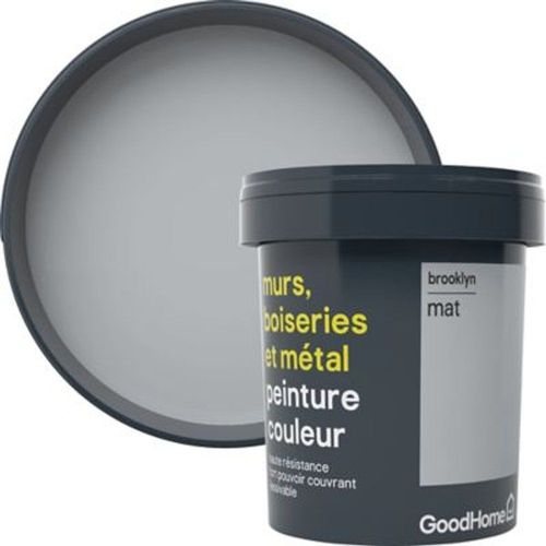 Peinture r?sistante murs  boiseries et m?tal GoodHome gris Brooklyn mat 0 75L