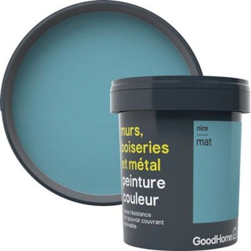 Peinture r?sistante murs  boiseries et m?tal GoodHome bleu Nice mat 0 75L