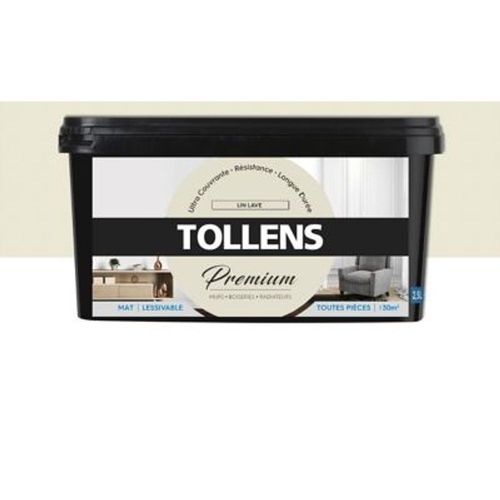 Peinture Tollens premium murs  boiseries et radiateurs lin lav? mat 2 5L