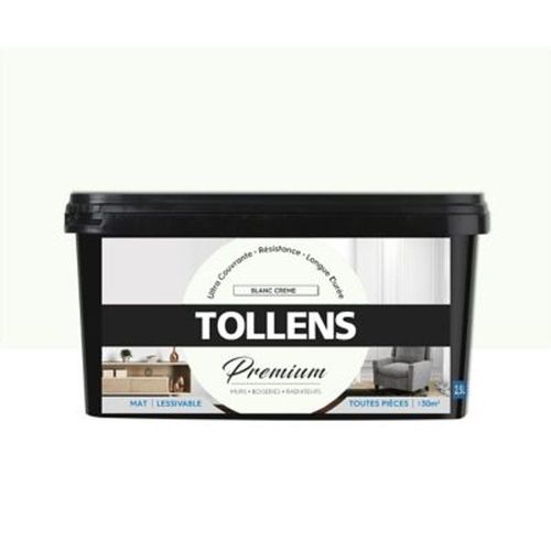Peinture Tollens premium murs  boiseries et radiateurs blanc cr?me mat 2 5L