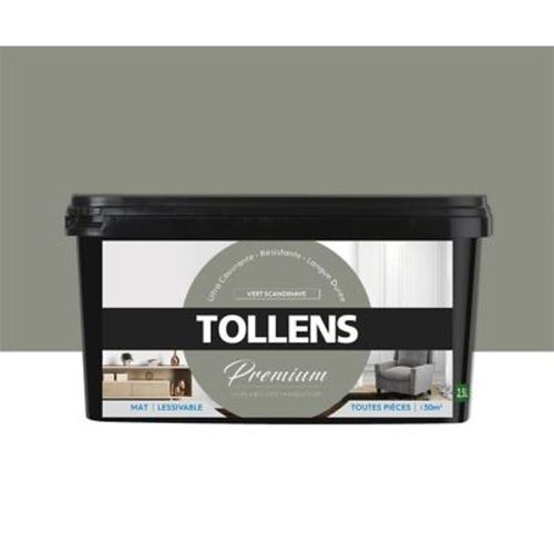 Peinture Tollens premium murs  boiseries et radiateurs vert scandinave mat 2 5L