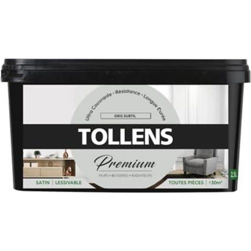 Peinture Tollens premium murs  boiseries et radiateurs gris subtil satin 2 5L