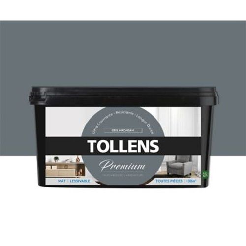 Peinture Tollens premium murs  boiseries et radiateurs gris macadam mat 2 5L