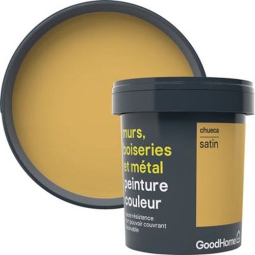 Peinture r?sistante murs  boiseries et m?tal GoodHome jaune Chueca satin 0 75L