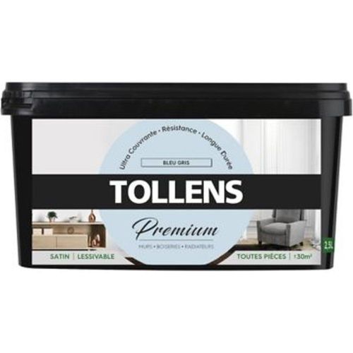 Peinture Tollens premium murs  boiseries et radiateurs bleu gris satin 2 5L