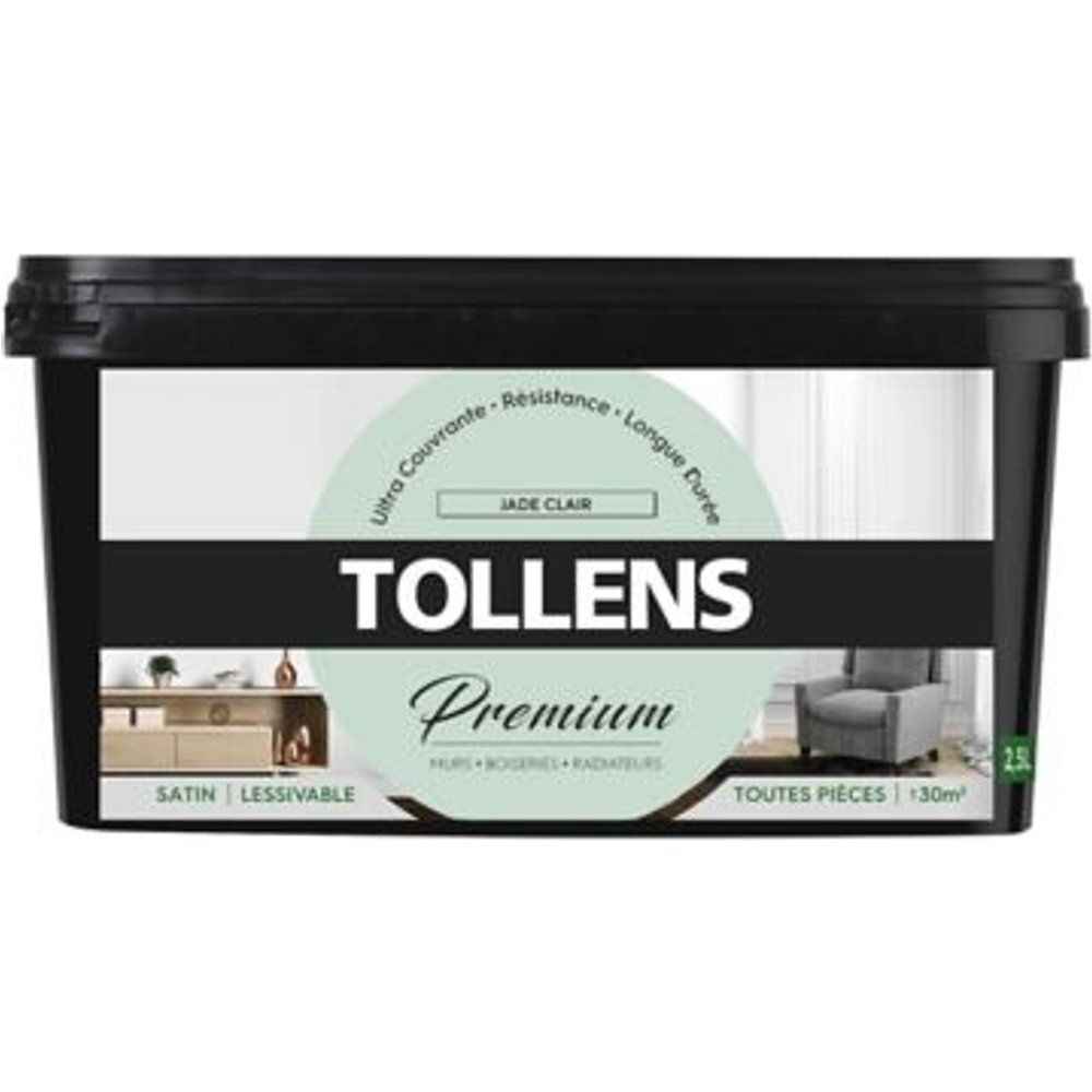 Peinture Tollens premium murs  boiseries et radiateurs jade clair satin 2 5L