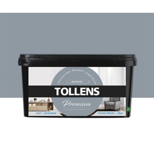 Peinture Tollens premium murs  boiseries et radiateurs gris moyen mat 2 5L