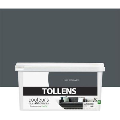Peinture murs et boiseries Tollens gris anthracite satin 2 5L