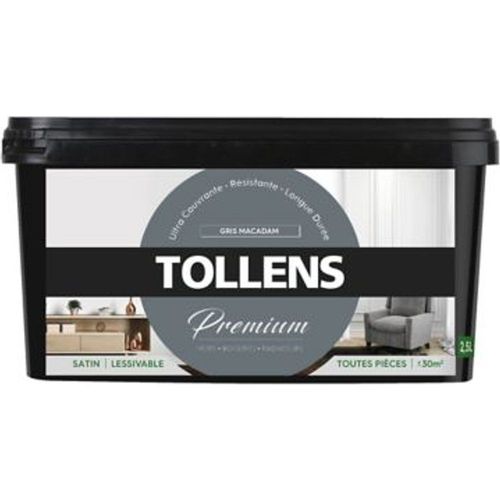 Peinture Tollens premium murs  boiseries et radiateurs gris macadam satin 2 5L