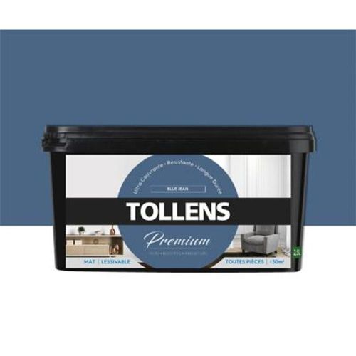 Peinture Tollens premium murs  boiseries et radiateurs blue jean mat 2 5L
