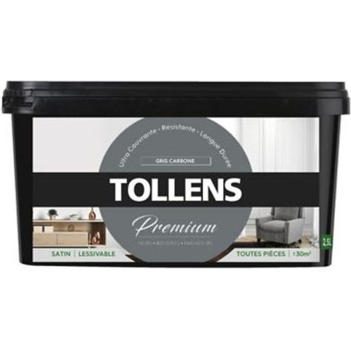 Peinture Tollens premium murs  boiseries et radiateurs gris carbone satin 2 5L