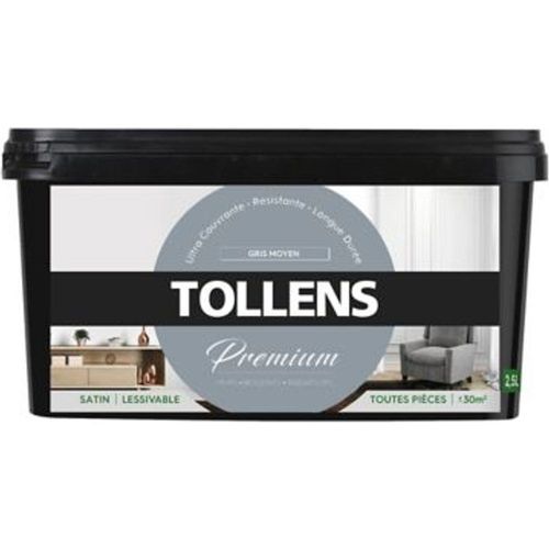 Peinture Tollens premium murs  boiseries et radiateurs gris moyen satin 2 5L
