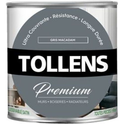 Peinture Tollens premium murs  boiseries et radiateurs gris macadam satin 0 75L