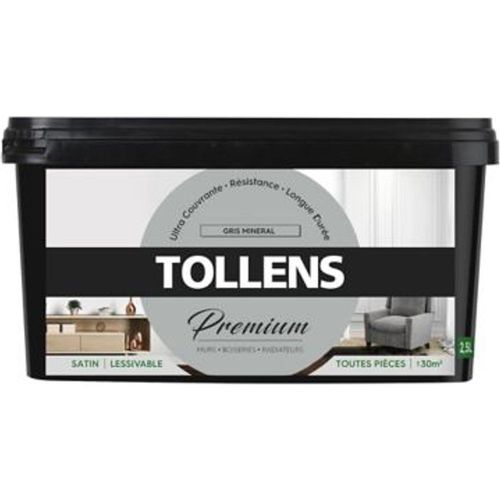 Peinture Tollens premium murs  boiseries et radiateurs gris min?ral satin 2 5L