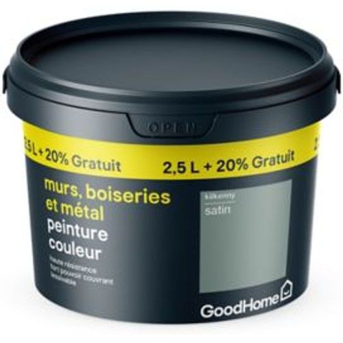 Peinture r?sistante murs boiseries et m?tal GoodHome vert Kilkenny satin 2 5L +20%